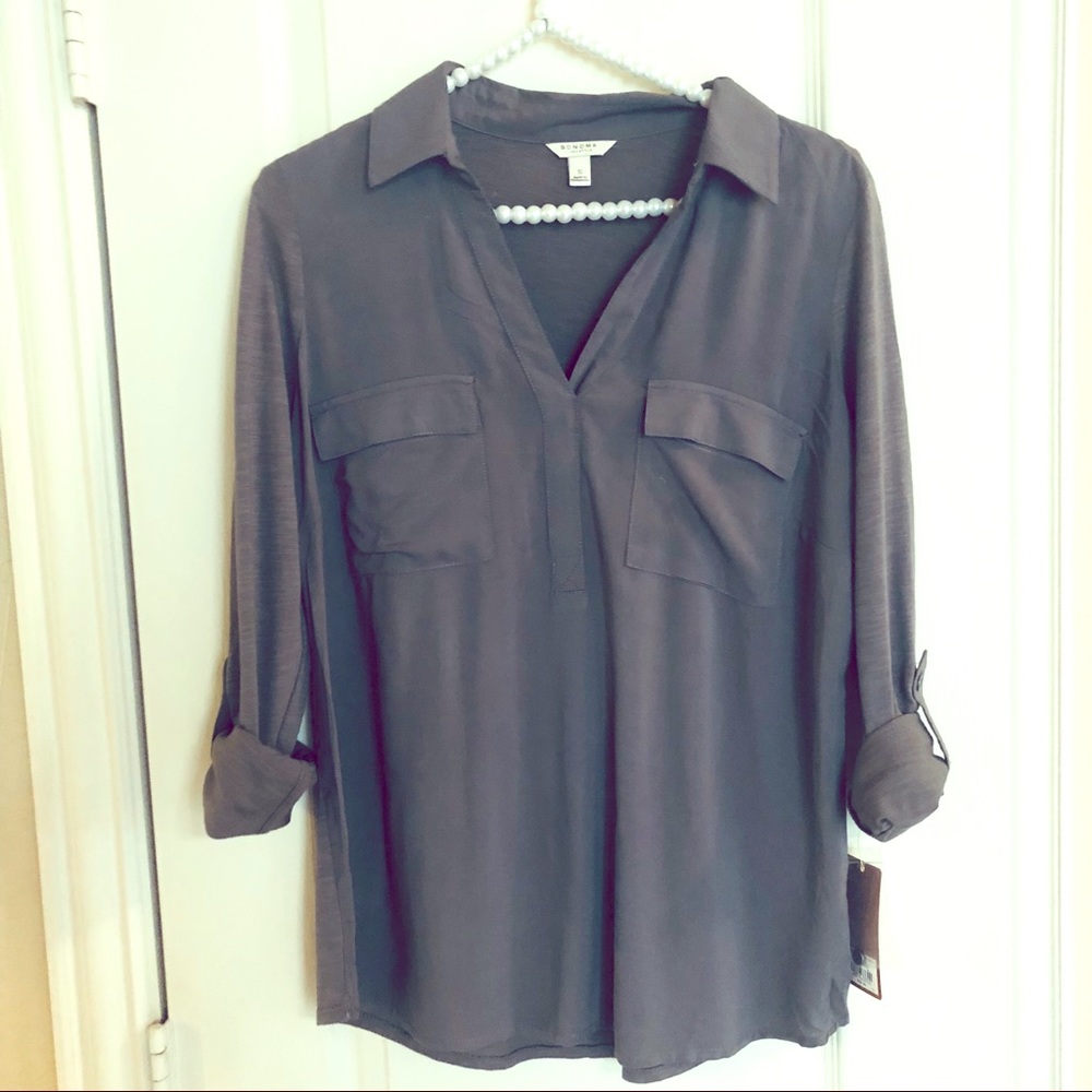 NEW Pocket Front Gray Blouse